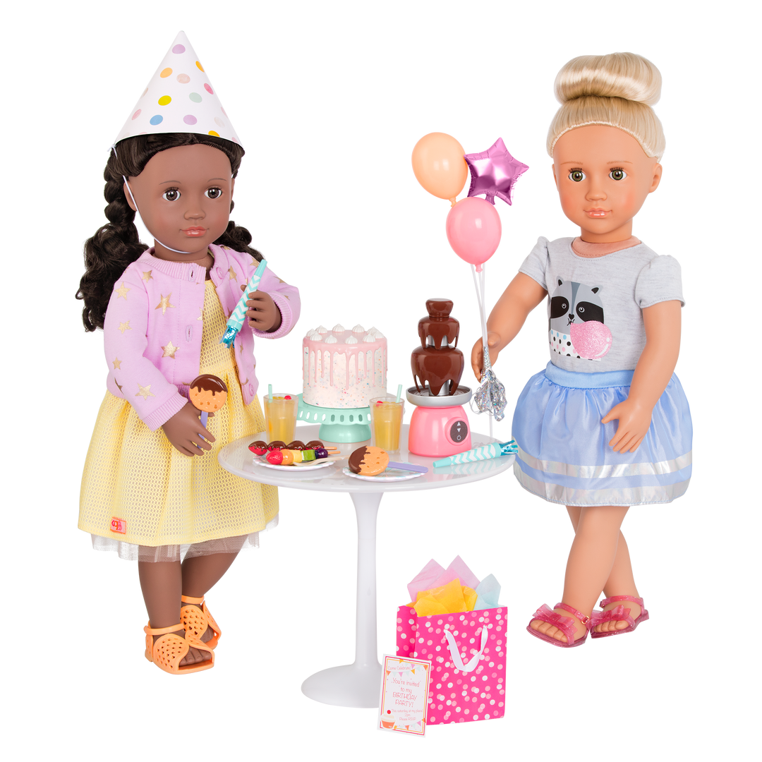 46 cm doll with birthday party playset