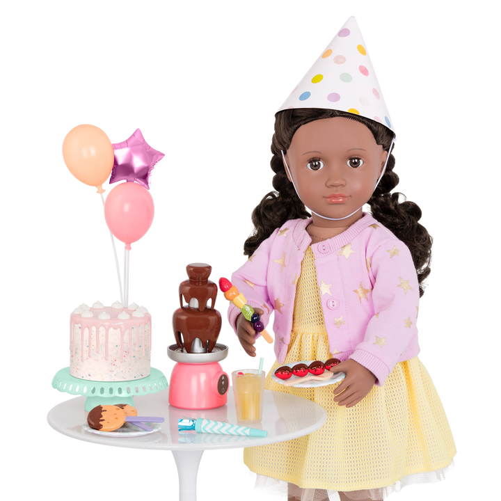 46 cm doll with birthday party playset