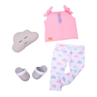 Cloud-themed pajamas with cloud plushie for 18-inch doll