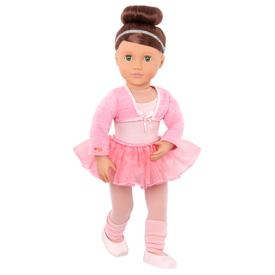 18-inch doll with brown hair, green eyes, ballerina accessories and storybook