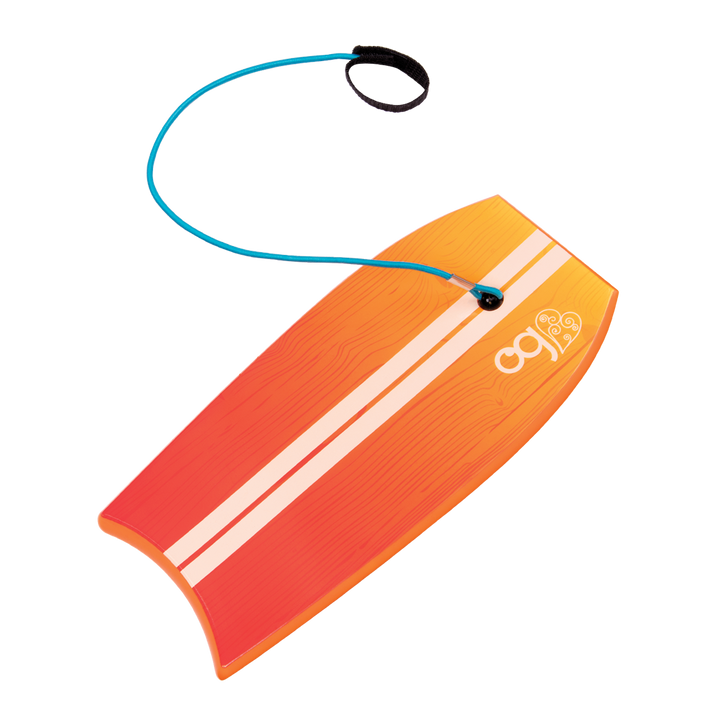 18-inch boy doll with blonde hair and green eyes holding surfboard