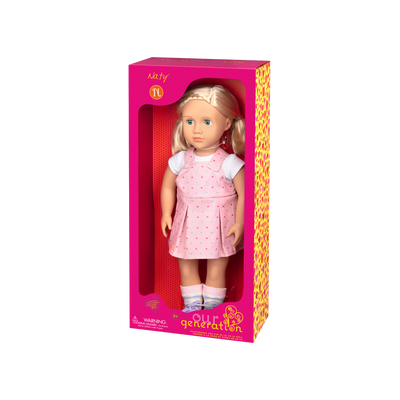 18-inch doll with blonde and teal-blue eyes