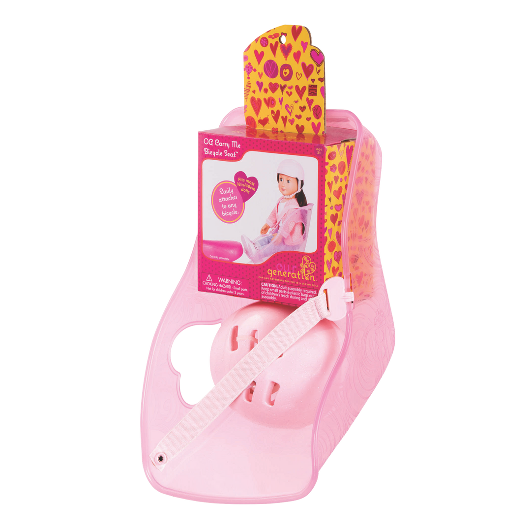 18-inch doll in toy bike seat