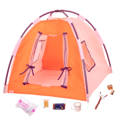 18-inch doll using camping playset