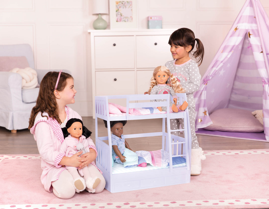 Two girls playing with dolls 