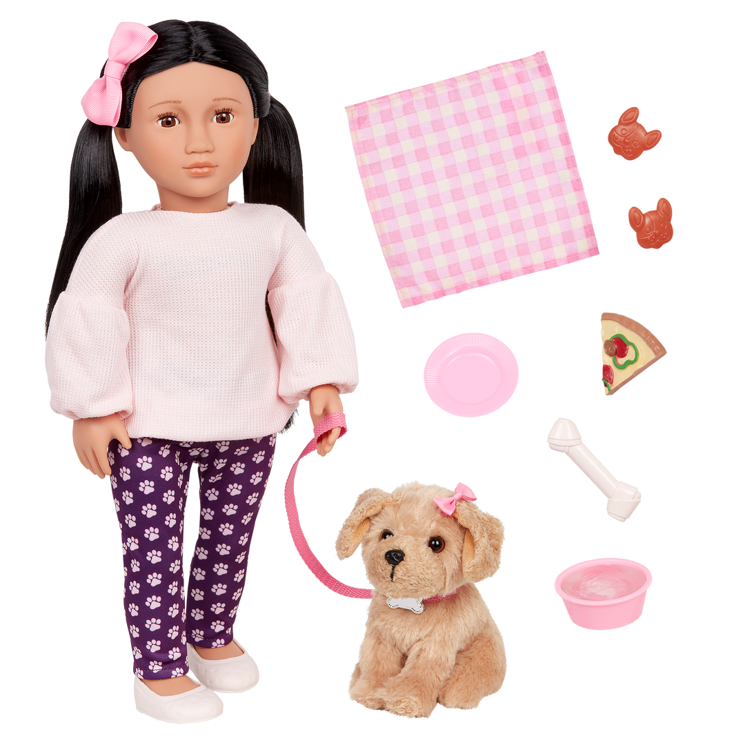 Our Generation 18-inch Doll Jin & Pet Dog Plush Charm