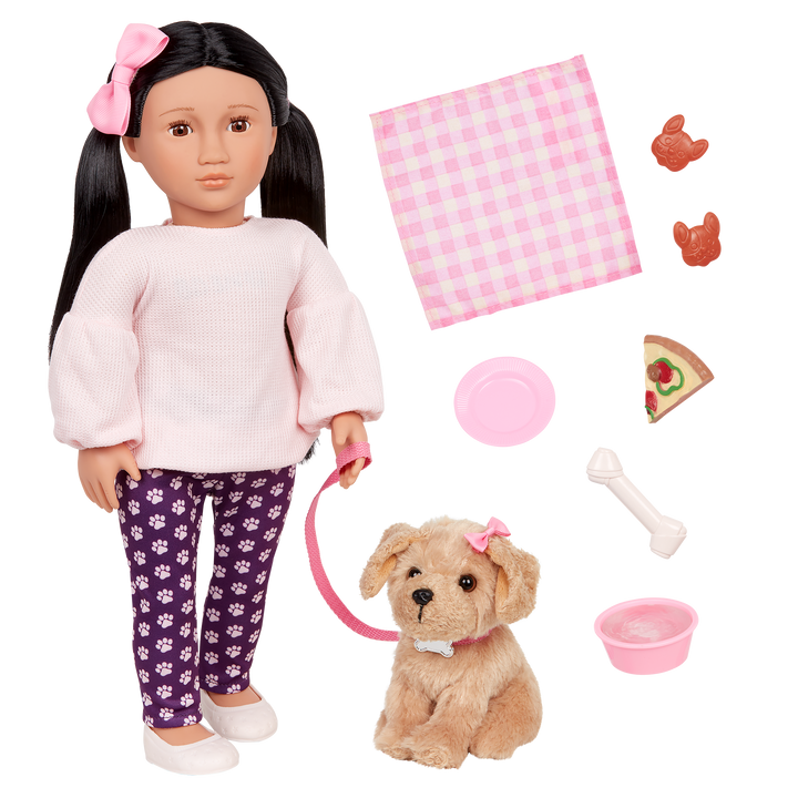 Our Generation 18-inch Doll Jin & Pet Dog Plush Charm