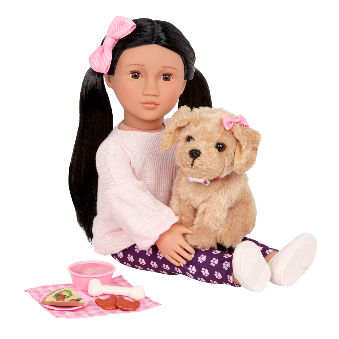 Our Generation 18-inch Doll Jin & Pet Dog Plush Charm