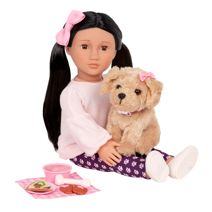 Our Generation 18-inch Doll Jin & Pet Dog Plush Charm