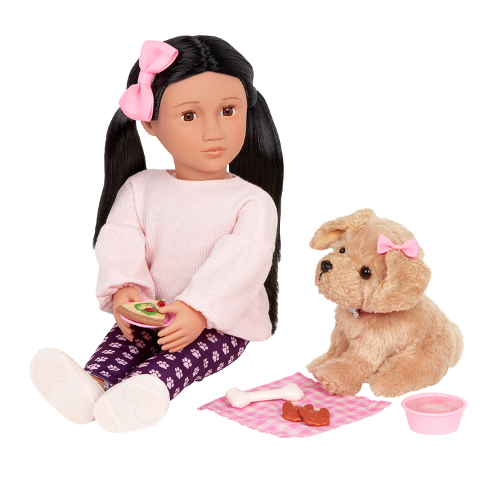 Our Generation 18-inch Doll Jin & Pet Dog Plush Charm