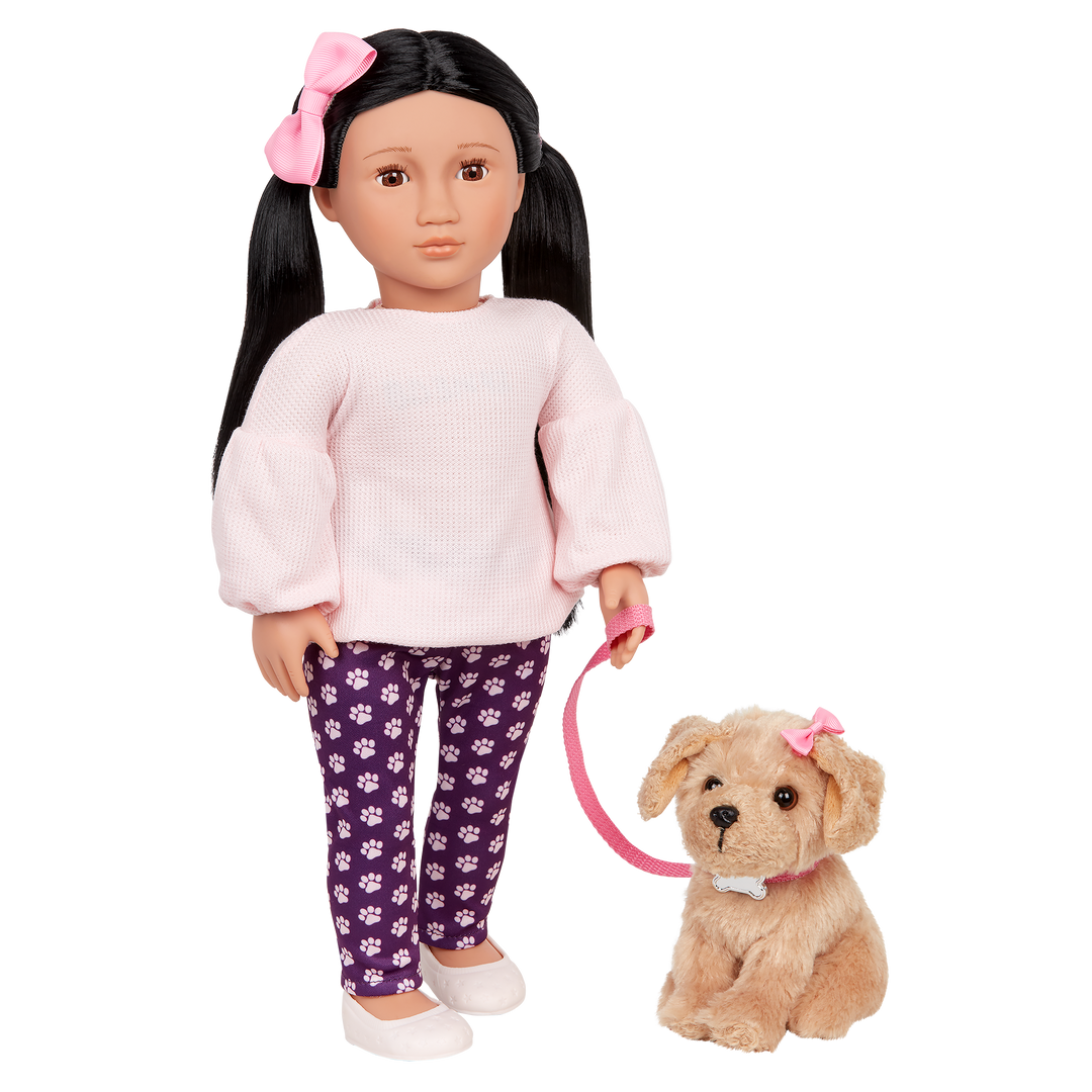 Our Generation 18-inch Doll Jin & Pet Dog Plush Charm