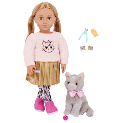 Our Generation 18-inch Doll Melena & Cat Plush Mittens