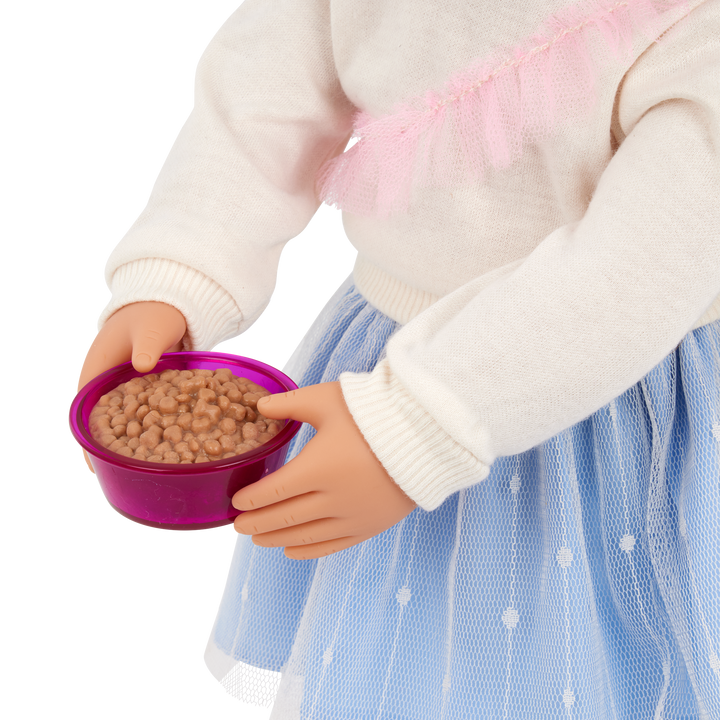 Our Generation 46 cm Doll Mindy, her Pet Cat Pepper and cat accessories