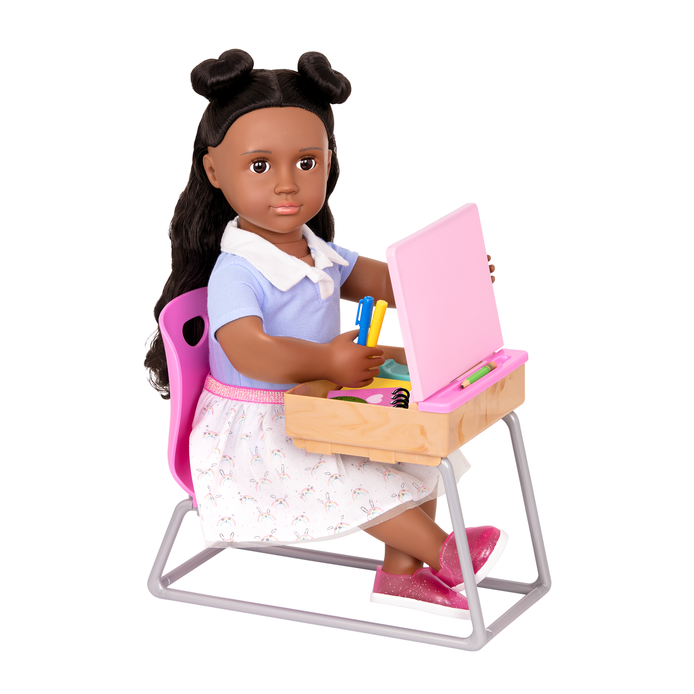 18-inch doll with student desk playset
