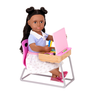 18-inch doll with student desk playset