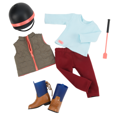 Adventure - Clothes for 18 inch Doll - 5 Piece Outfit - Jeans jacket, Ivory  Tank Top, Skirt, Scarf and Boots