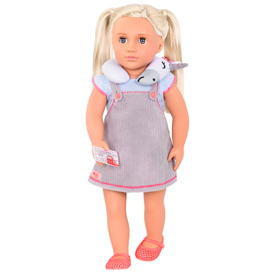 Outfit and unicorn travel pillow for 18-inch doll