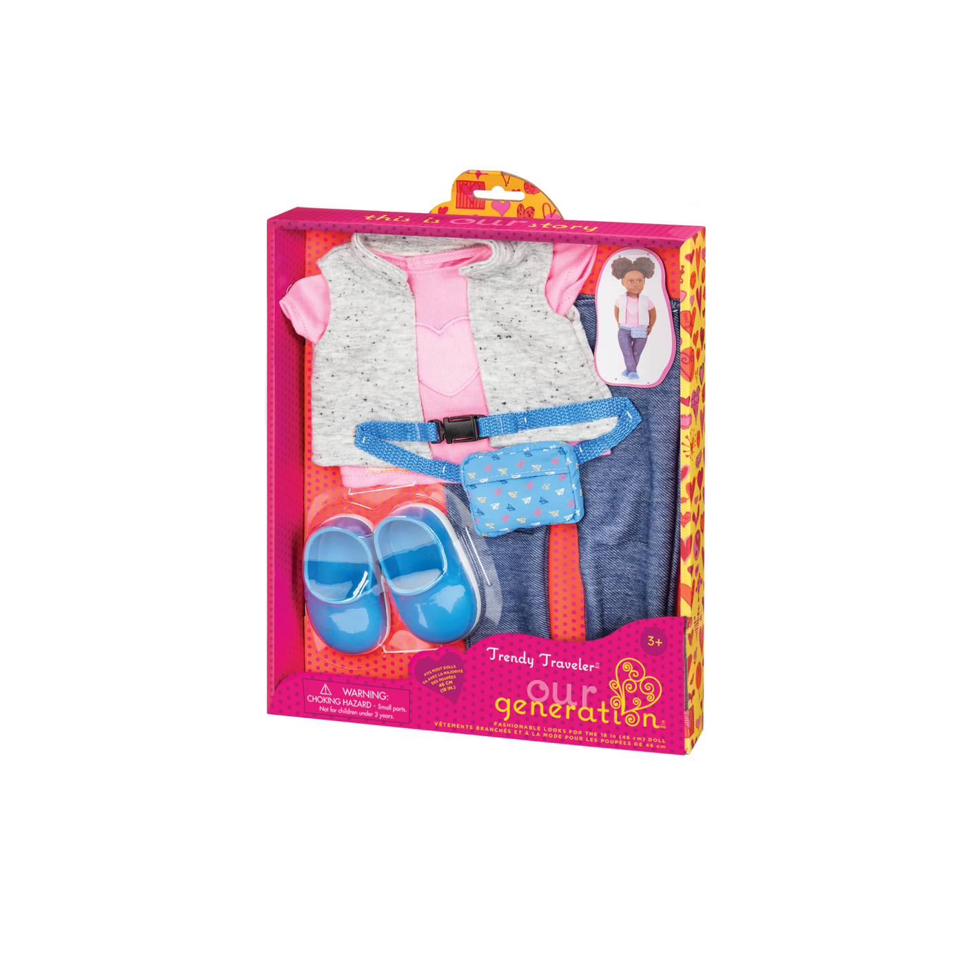 Outfit with fanny pack for 18-inch doll