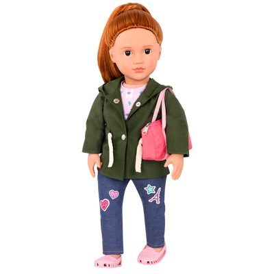 Alpaca-themed travel outfit with duffel bag for 18-inch doll