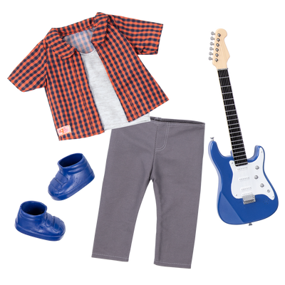 Plaid to Rock Outfit Electric Guitar for 18-inch Dolls