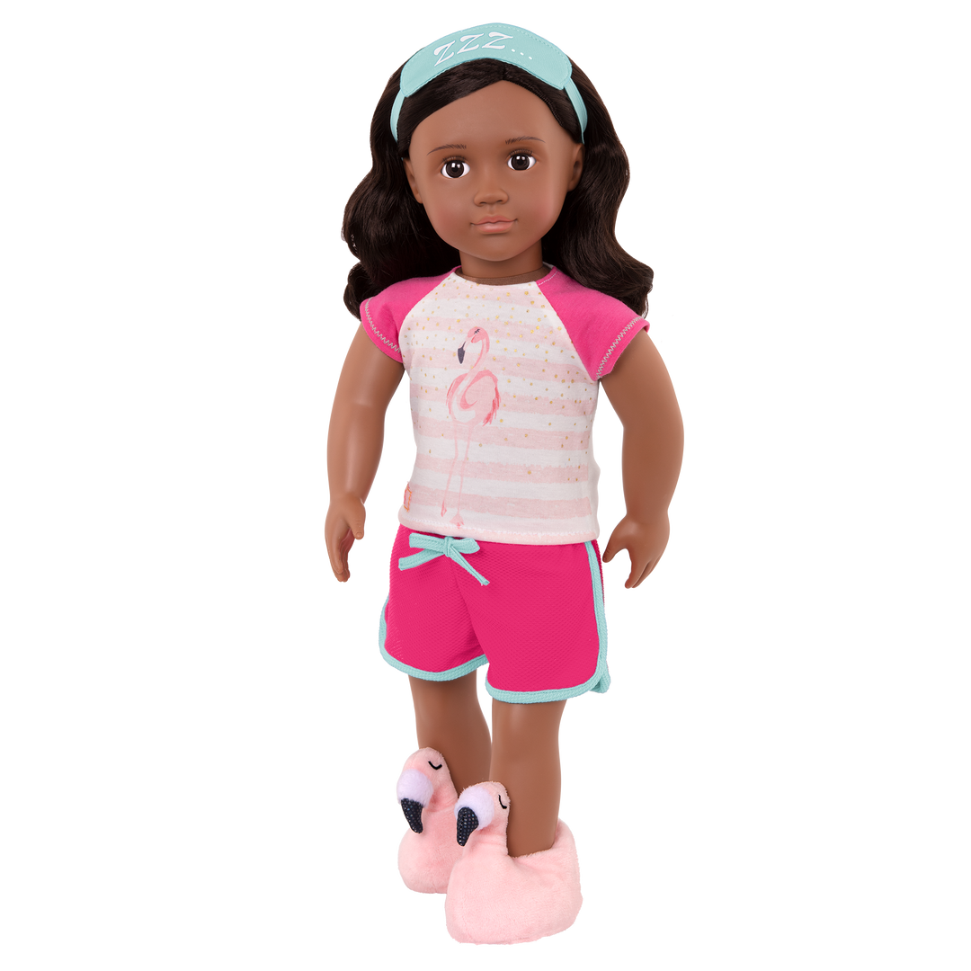 Flamingo Dreaming Pajama Outfit for 18-inch Dolls Pink Slippers