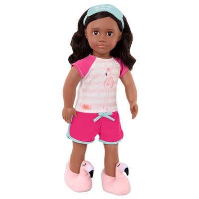 Flamingo Dreaming Pajama Outfit for 18-inch Dolls Pink Slippers