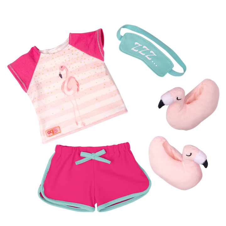 Flamingo Dreaming Pajama Outfit for 18-inch Dolls Pink Slippers