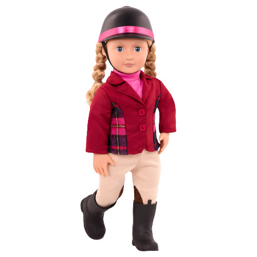 18-inch equestrian doll with blonde hair, blue eyes, lemonade accessories and storybook