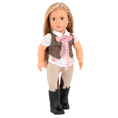 18-inch equestrian doll with blonde hair and brown eyes