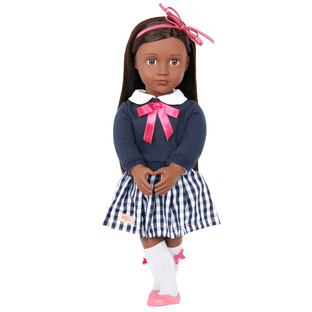 18-inch school doll with dark-brown hair and brown eyes