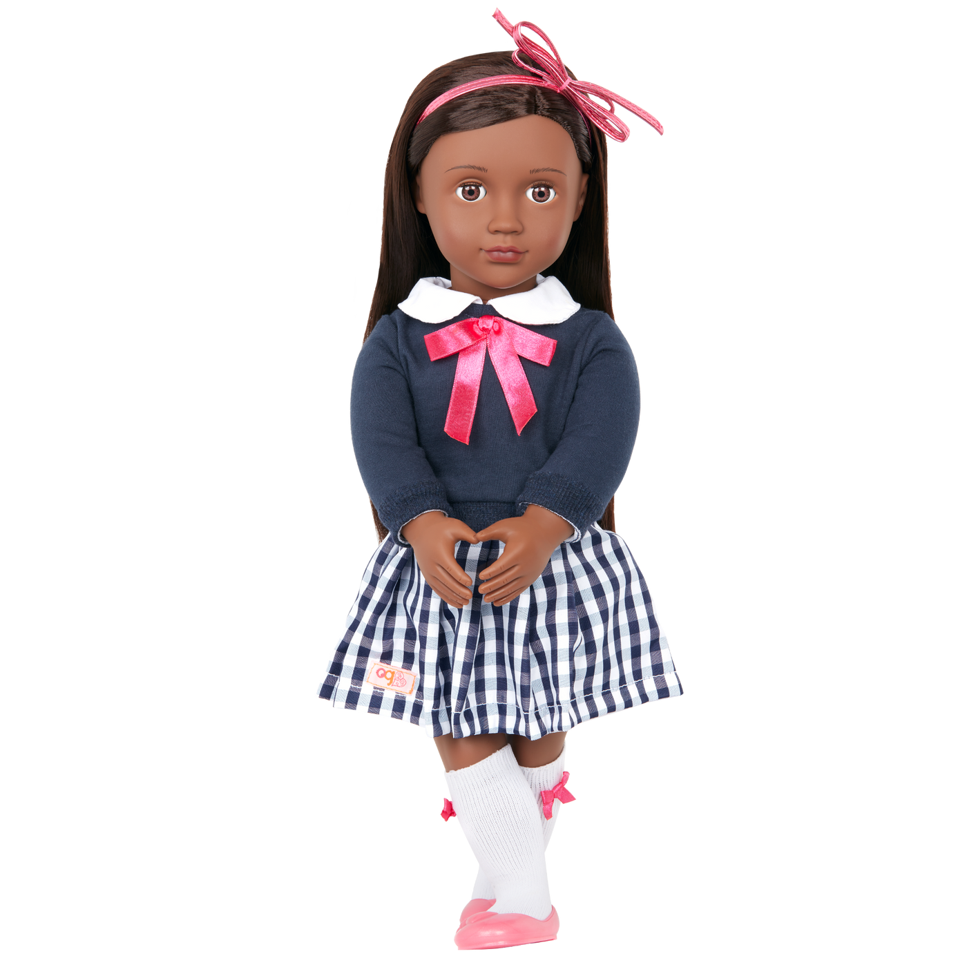 18-inch school doll with dark-brown hair and brown eyes