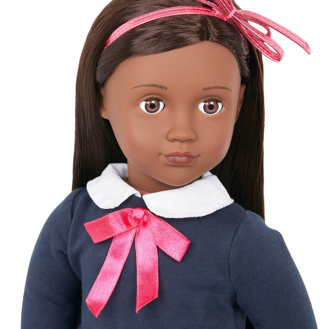 18-inch school doll with dark-brown hair and brown eyes