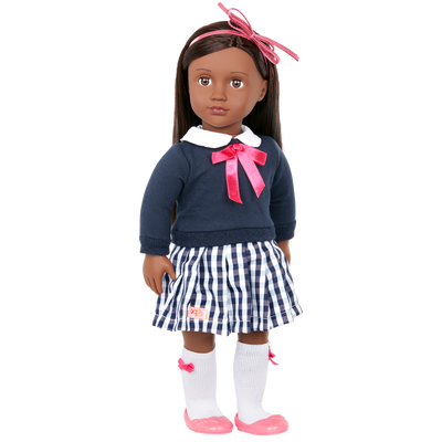 18-inch school doll with dark-brown hair and brown eyes