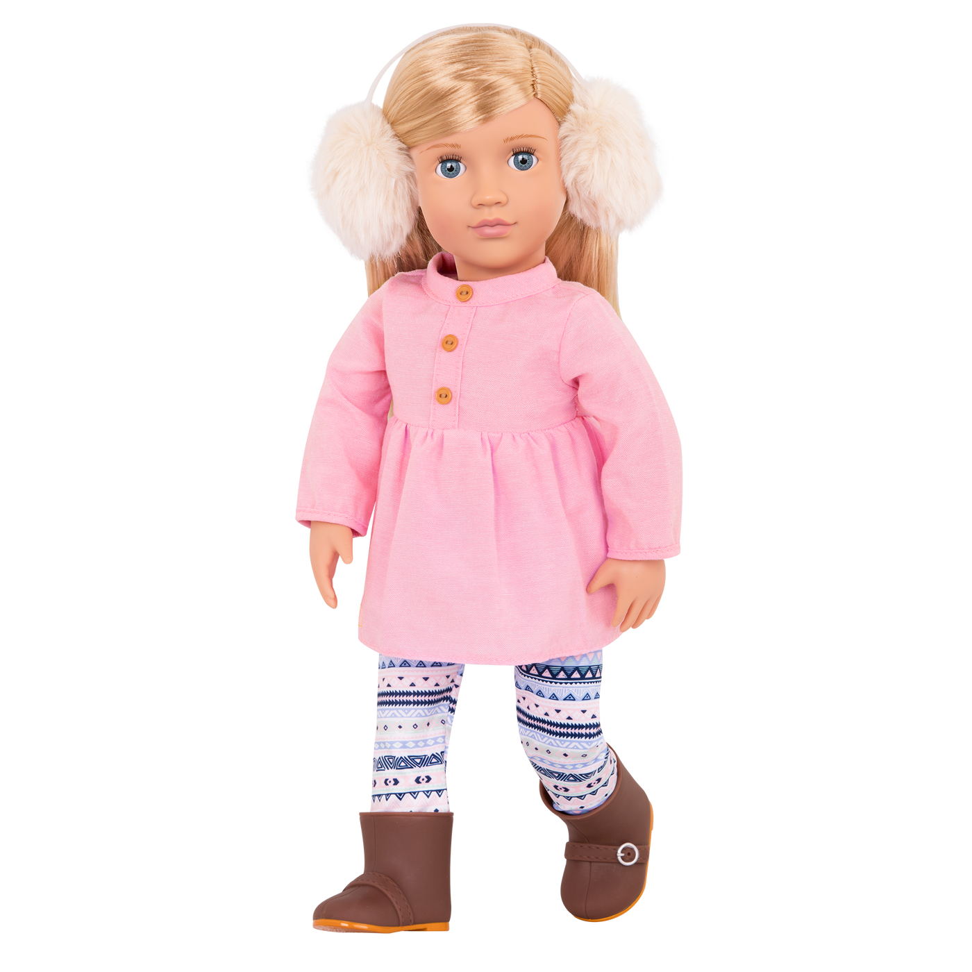 18-inch doll with blonde hair, blue eyes, winter outfits and storybook