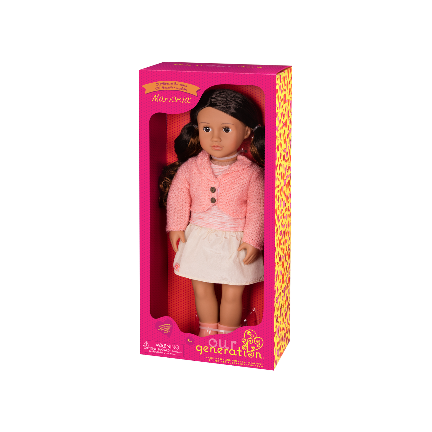 18-inch doll with dark-brown hair, auburn highlights and brown eyes