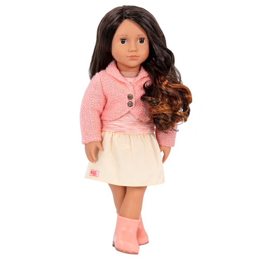 18-inch doll with dark-brown hair, auburn highlights and brown eyes