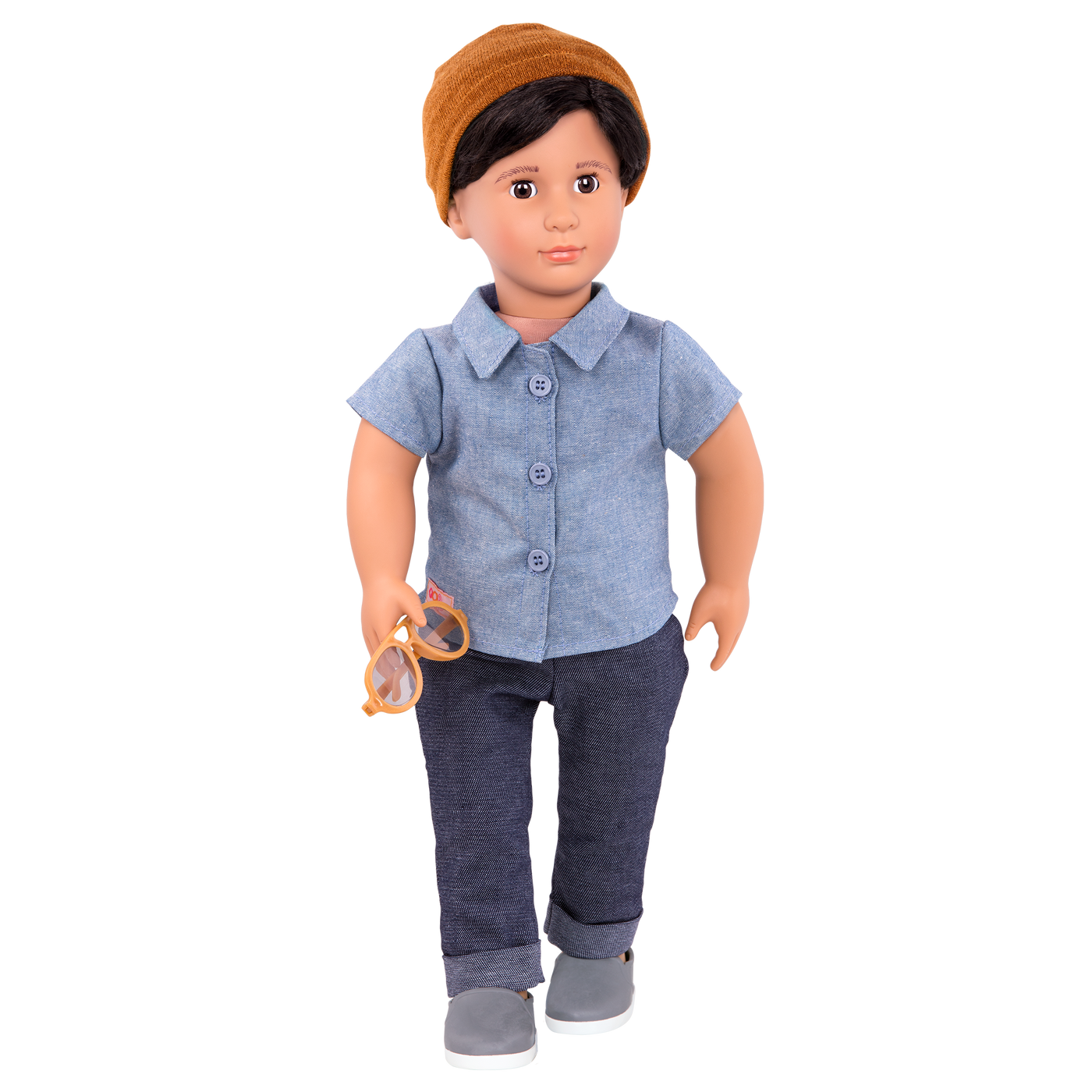 18-inch boy doll with dark-brown hair and brown eyes