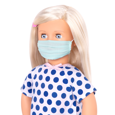 18-inch doll with blonde hair, pale blue eyes, hospital accessories and storybook