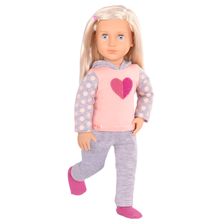 18-inch doll with blonde hair, pale blue eyes, hospital accessories and storybook