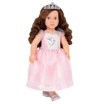 18-inch princess doll with brown hair and brown eyes