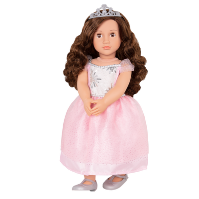 18-inch princess doll with brown hair and brown eyes