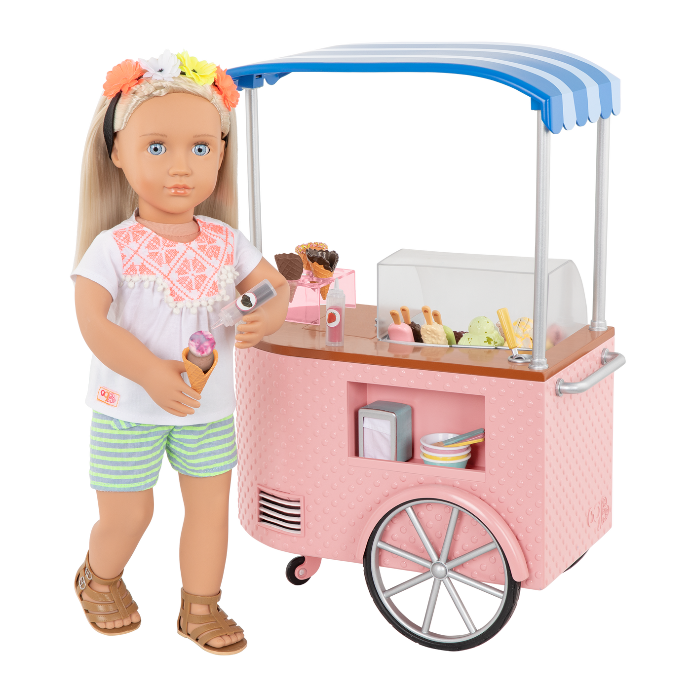 18-inch doll with ice cream cart playset