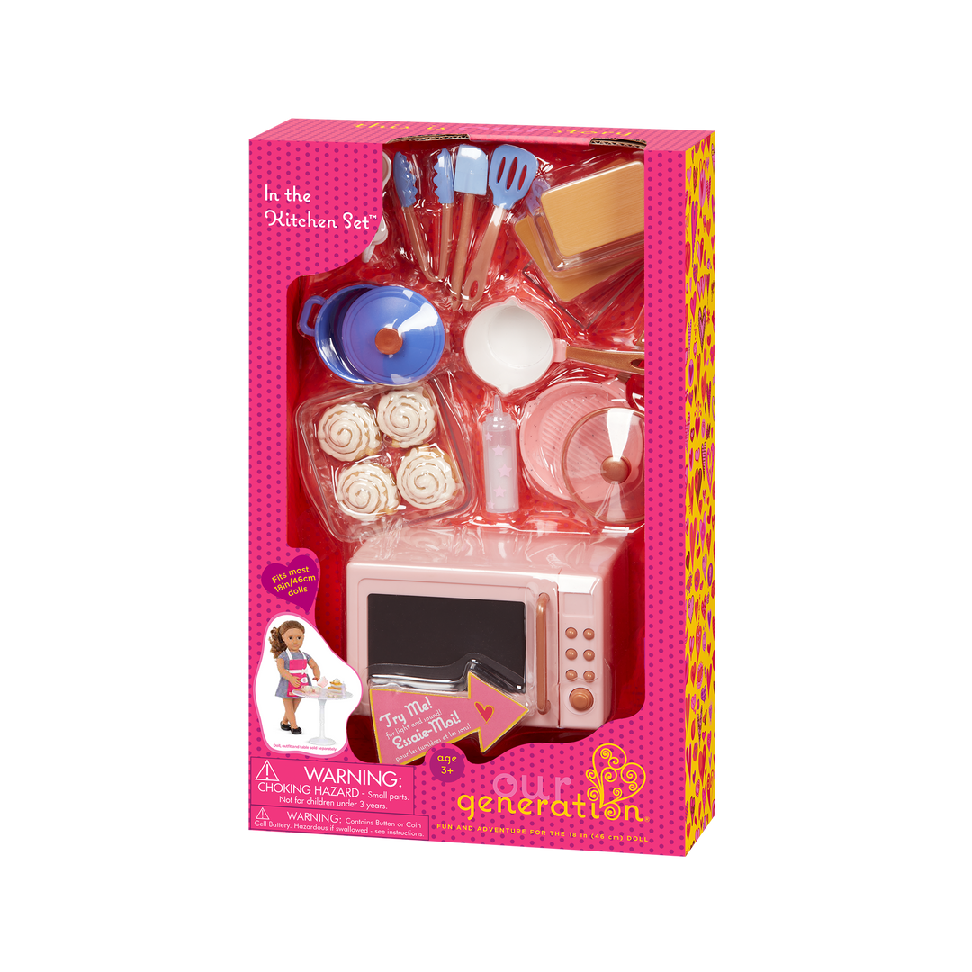 18-inch doll with cooking appliance playset