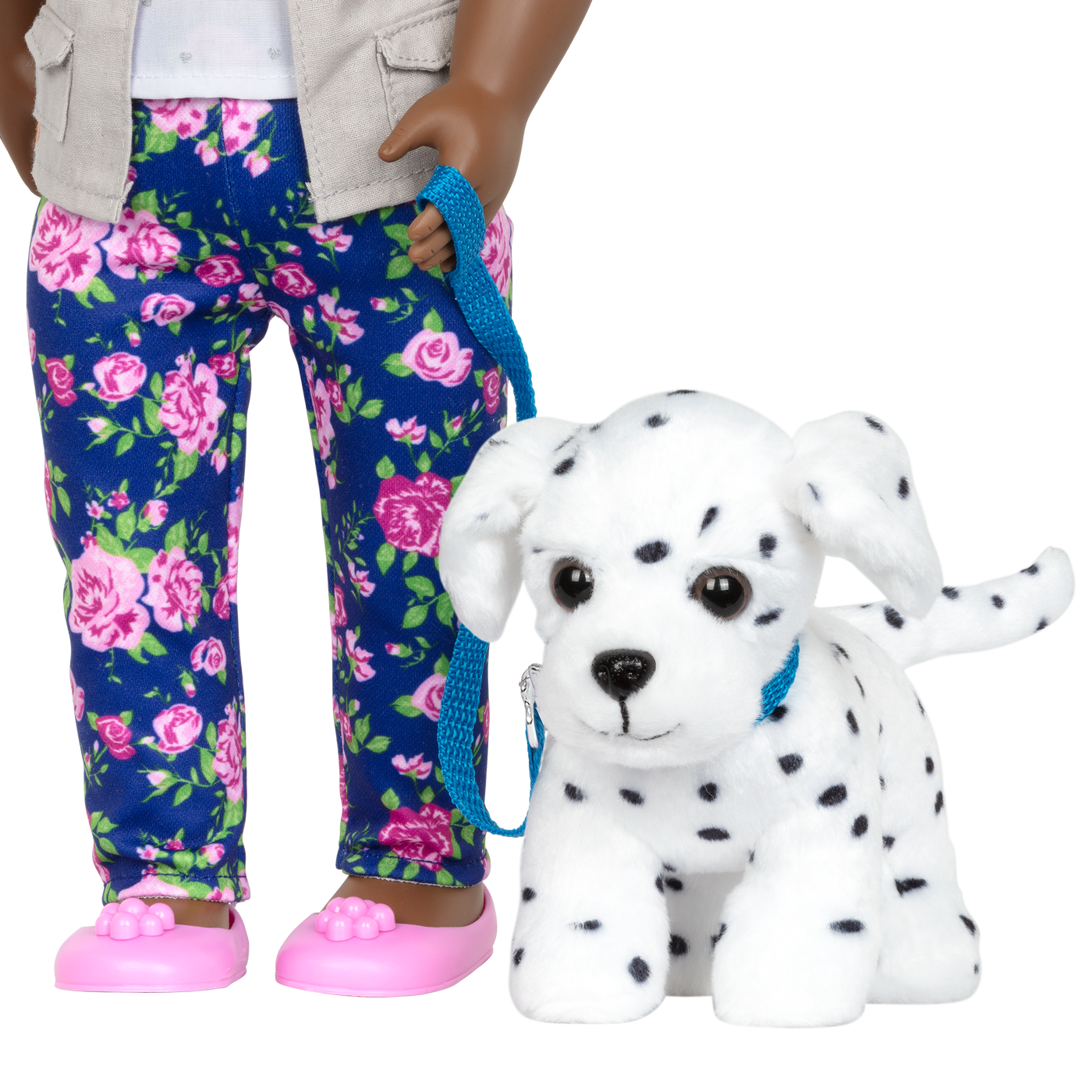 Dalmatian dog plushie in pet carrier