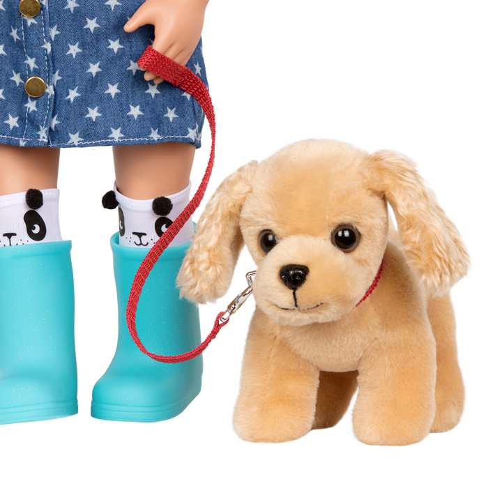 Cocker spaniel dog plushie in pet carrier