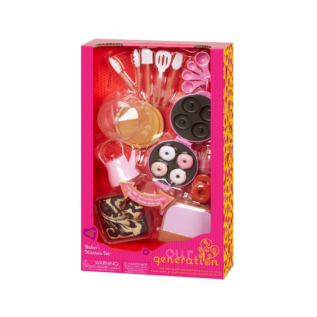 18-inch doll with baking playset