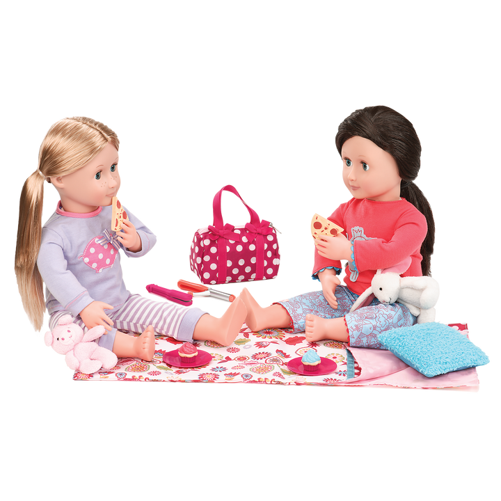 Two 18-inch dolls using sleepover playset