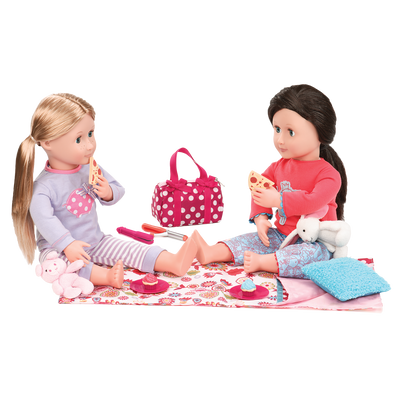 Two 18-inch dolls using sleepover playset