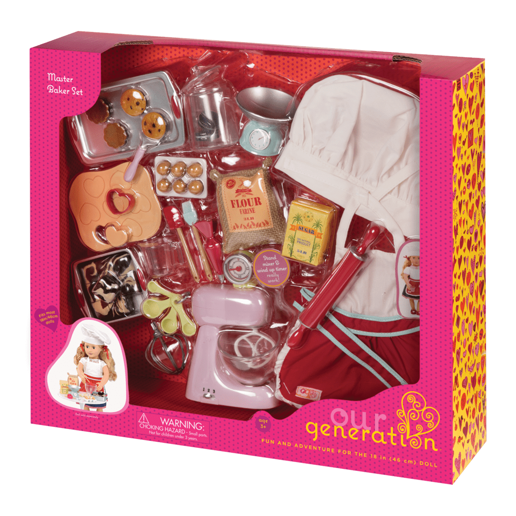 Two 18-inch dolls using baking playset