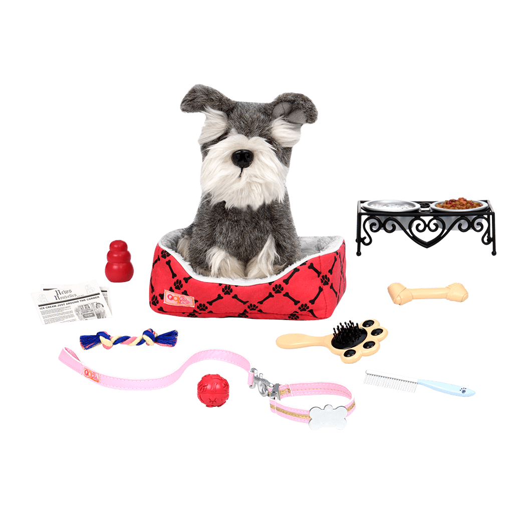 Dog plushie with pet care playset